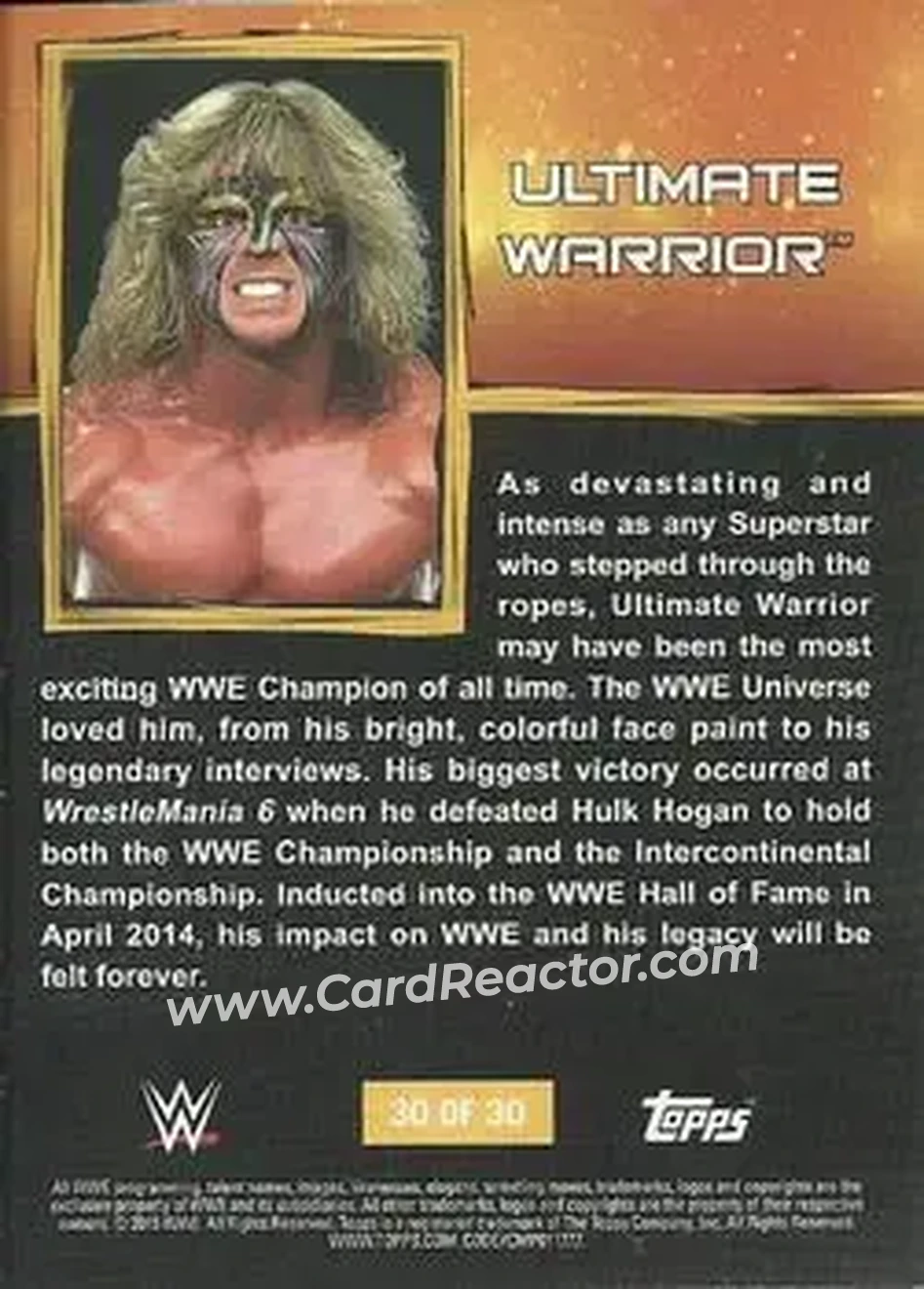 2015 Topps WWE Ringside Relic Dog Tags Inserts #30 - The Ultimate Warrior - Back