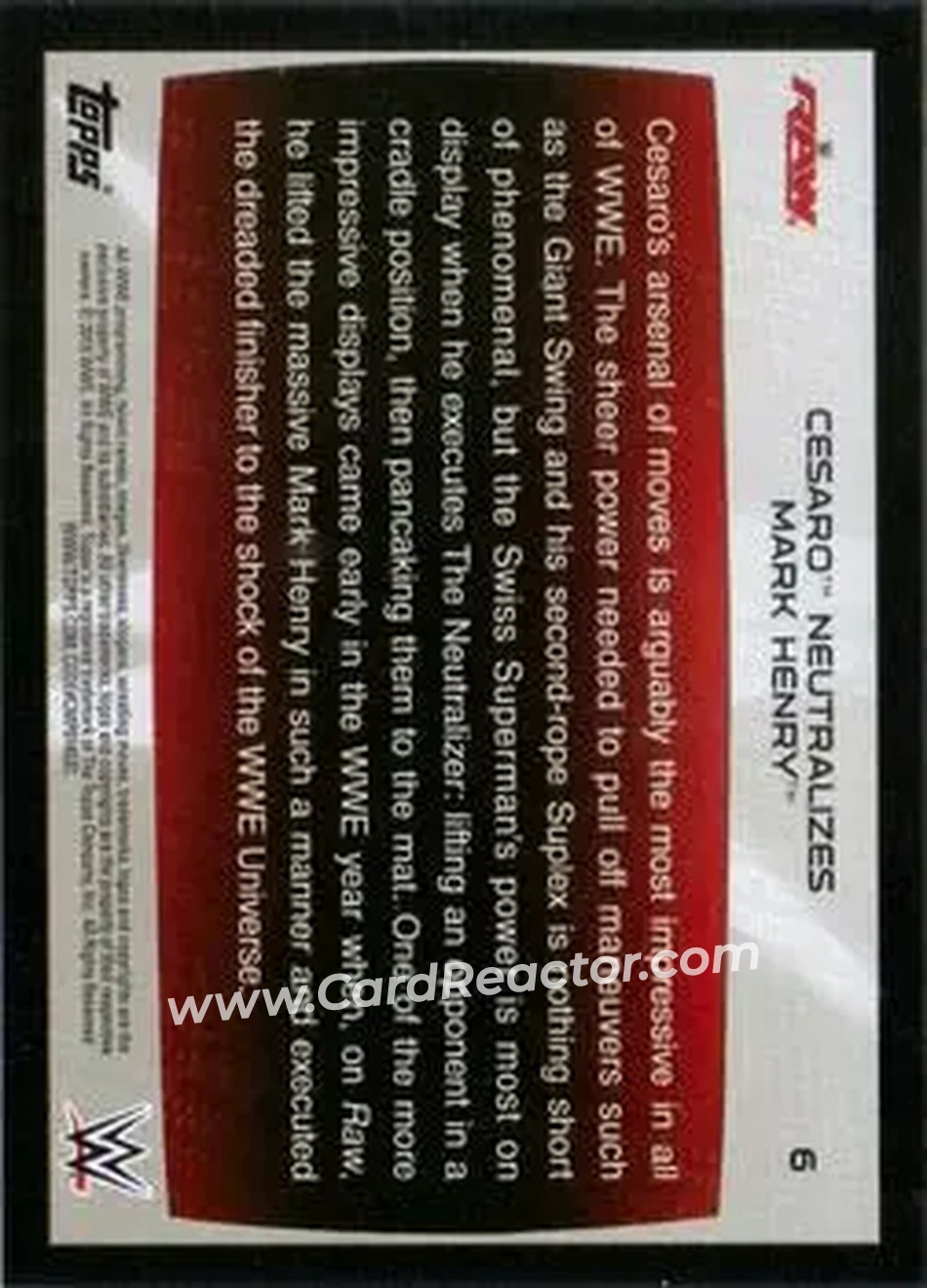 2015 Topps WWE Road to Wrestlemania #6 - Claudio Castagnoli - Back