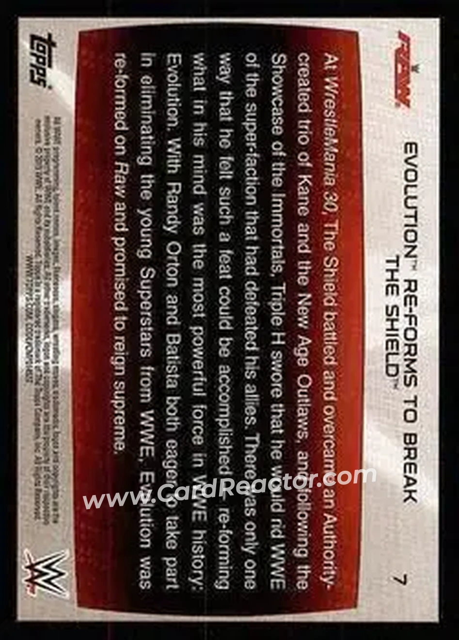2015 Topps WWE Road to Wrestlemania #7 - Evolution - Back