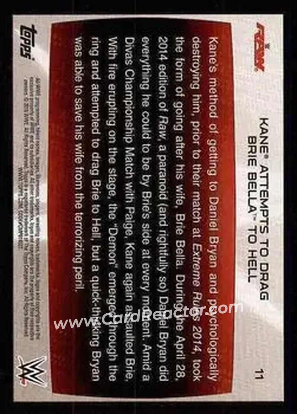 2015 Topps WWE Road to Wrestlemania #11 - Kane - Back