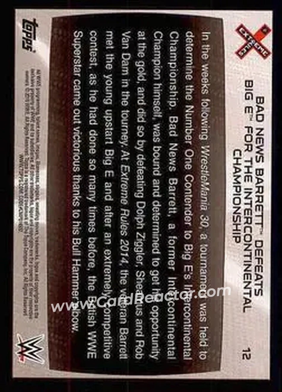 2015 Topps WWE Road to Wrestlemania #12 - Bad News Barrett - Back
