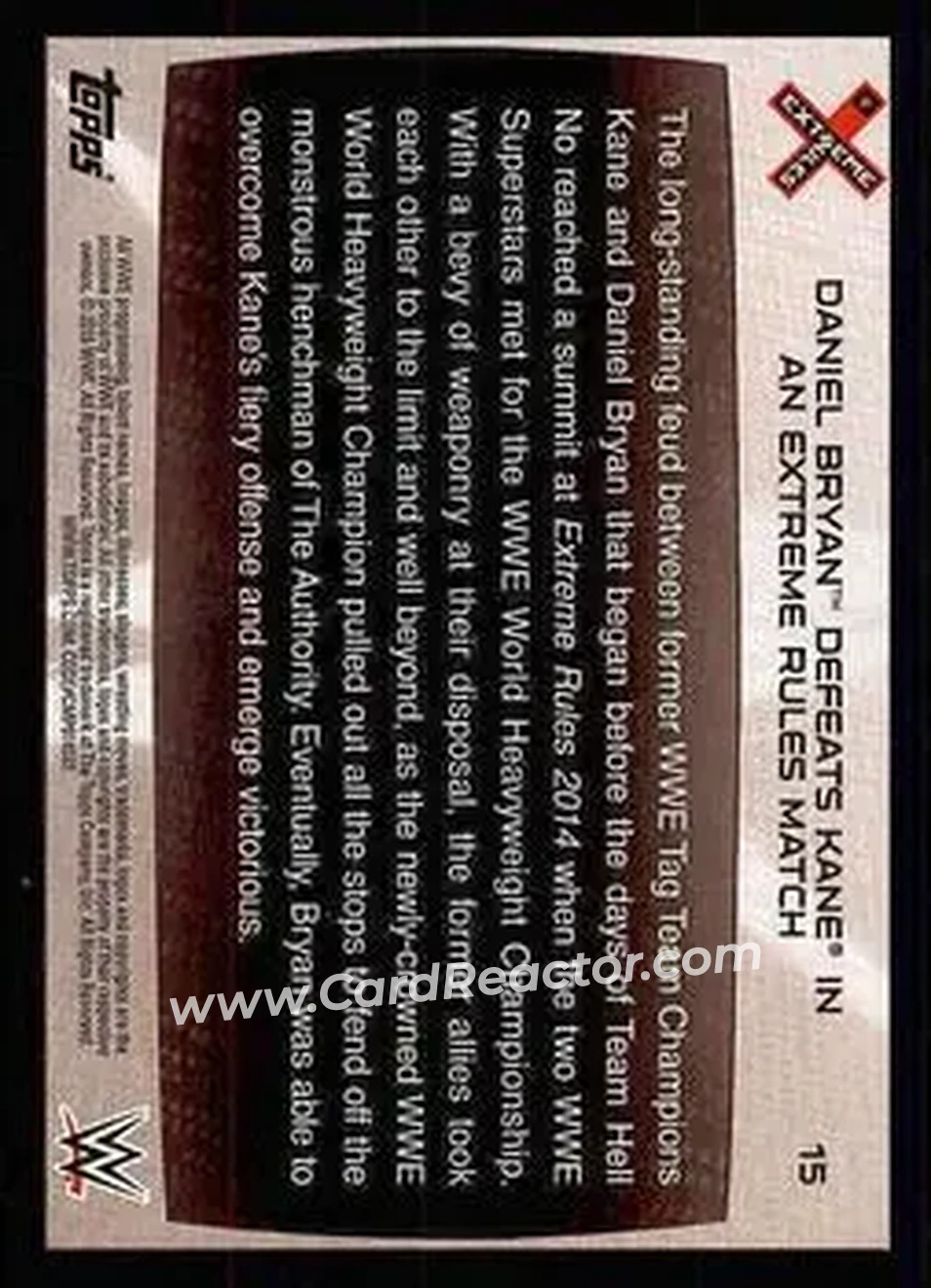 2015 Topps WWE Road to Wrestlemania #15 - Bryan Danielson - Back