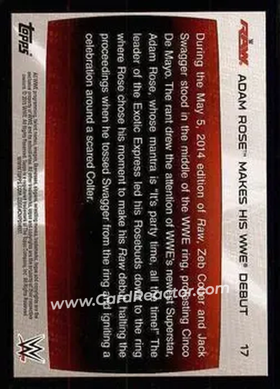 2015 Topps WWE Road to Wrestlemania #17 - Adam Rose - Back