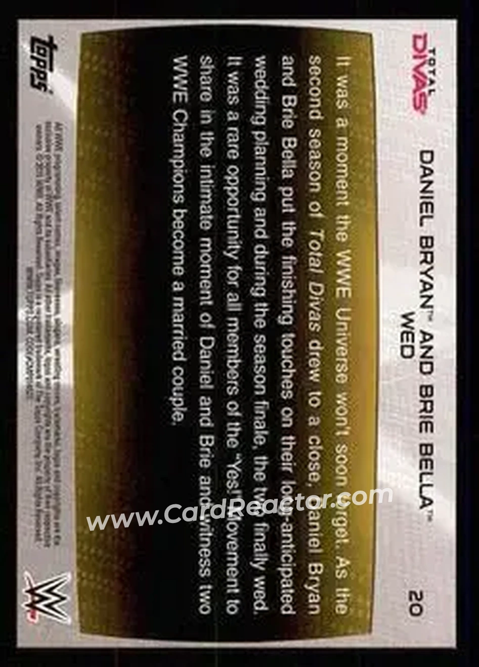 2015 Topps WWE Road to Wrestlemania #20 - Daniel Bryan - Brie Bella - Back