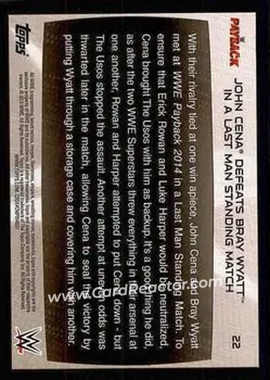 2015 Topps WWE Road to Wrestlemania #22 - John Cena - Back