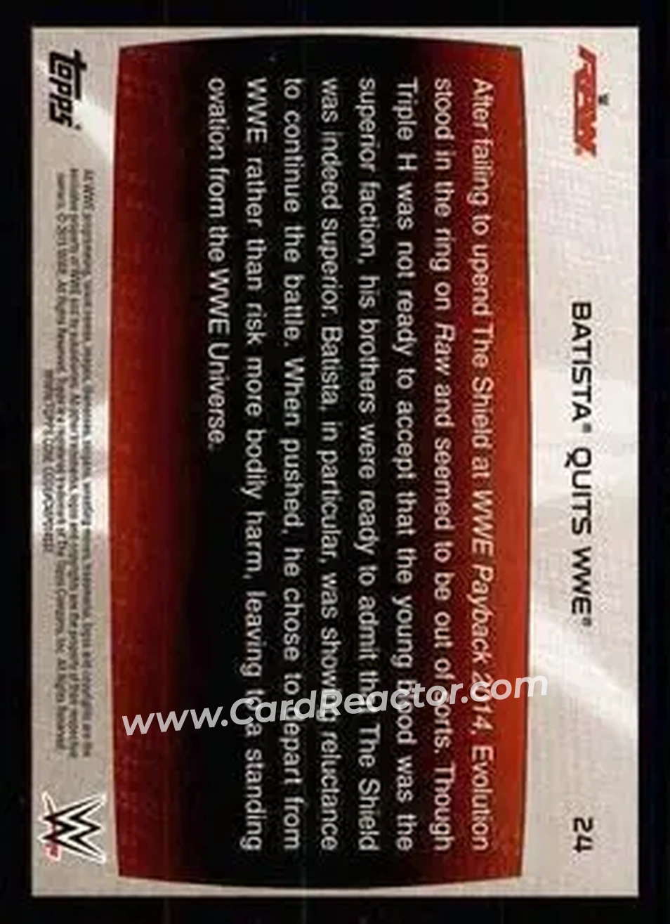 2015 Topps WWE Road to Wrestlemania #24 - Batista - Back