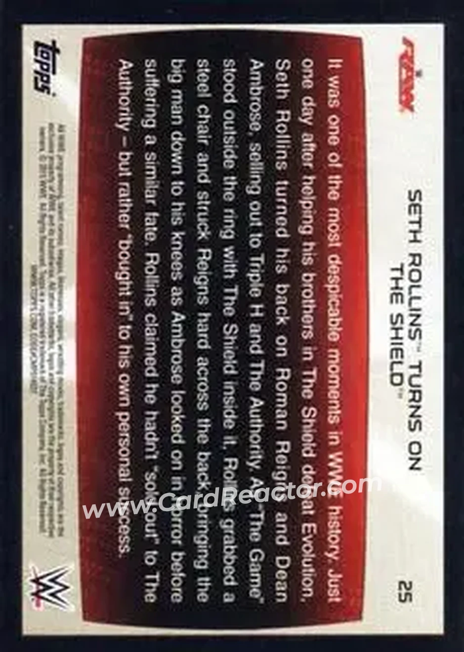 2015 Topps WWE Road to Wrestlemania #25 - Seth "Freakin" Rollins - Back