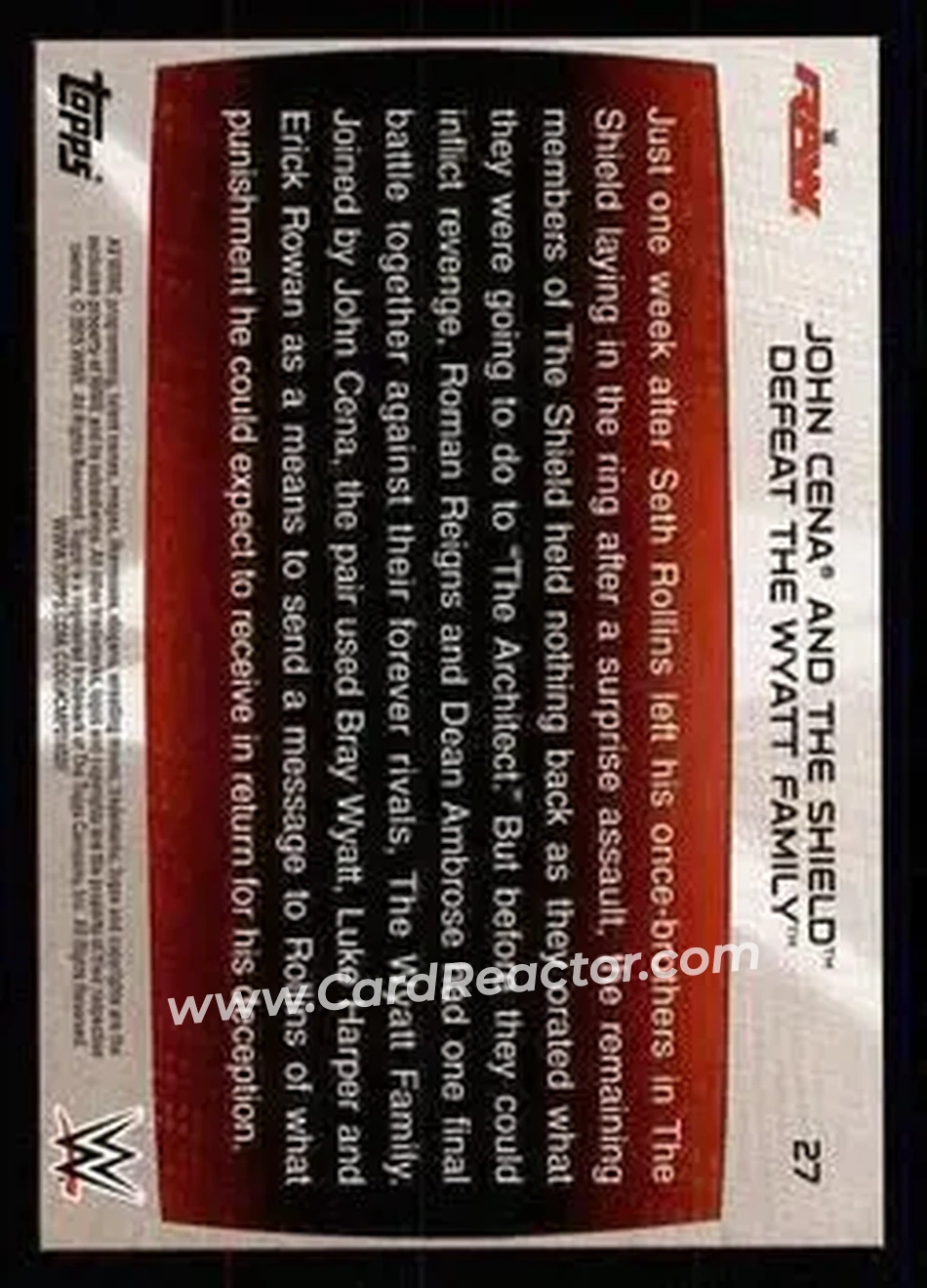 2015 Topps WWE Road to Wrestlemania #27 - John Cena - Dean Ambrose - Roman Reigns - Back 2015 Topps WWE Road to Wrestlemania #27 - John Cena - Dean Ambrose - Roman Reigns - Back
