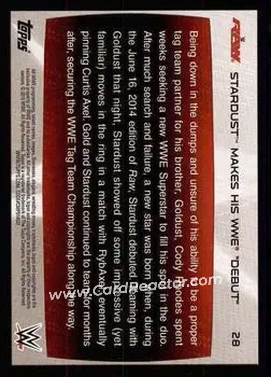 2015 Topps WWE Road to Wrestlemania #28 - Cody Rhodes - Back