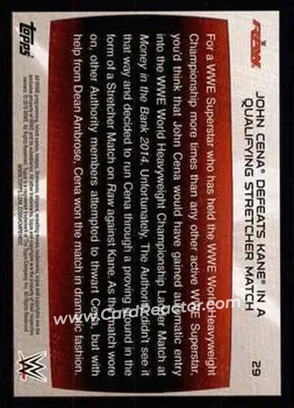 2015 Topps WWE Road to Wrestlemania #29 - John Cena - Back