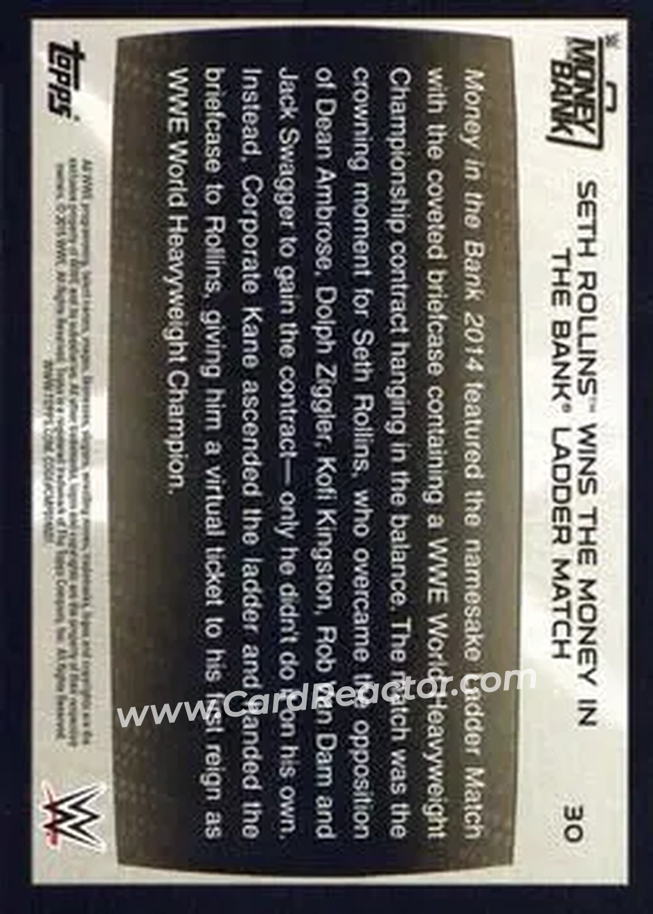 2015 Topps WWE Road to Wrestlemania #30 - Seth "Freakin" Rollins - Back