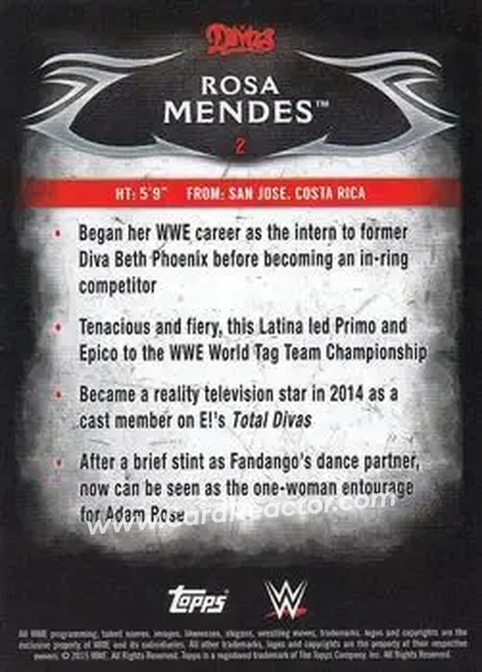 2015 Topps WWE Undisputed #2 - Rosa Mendes - Back