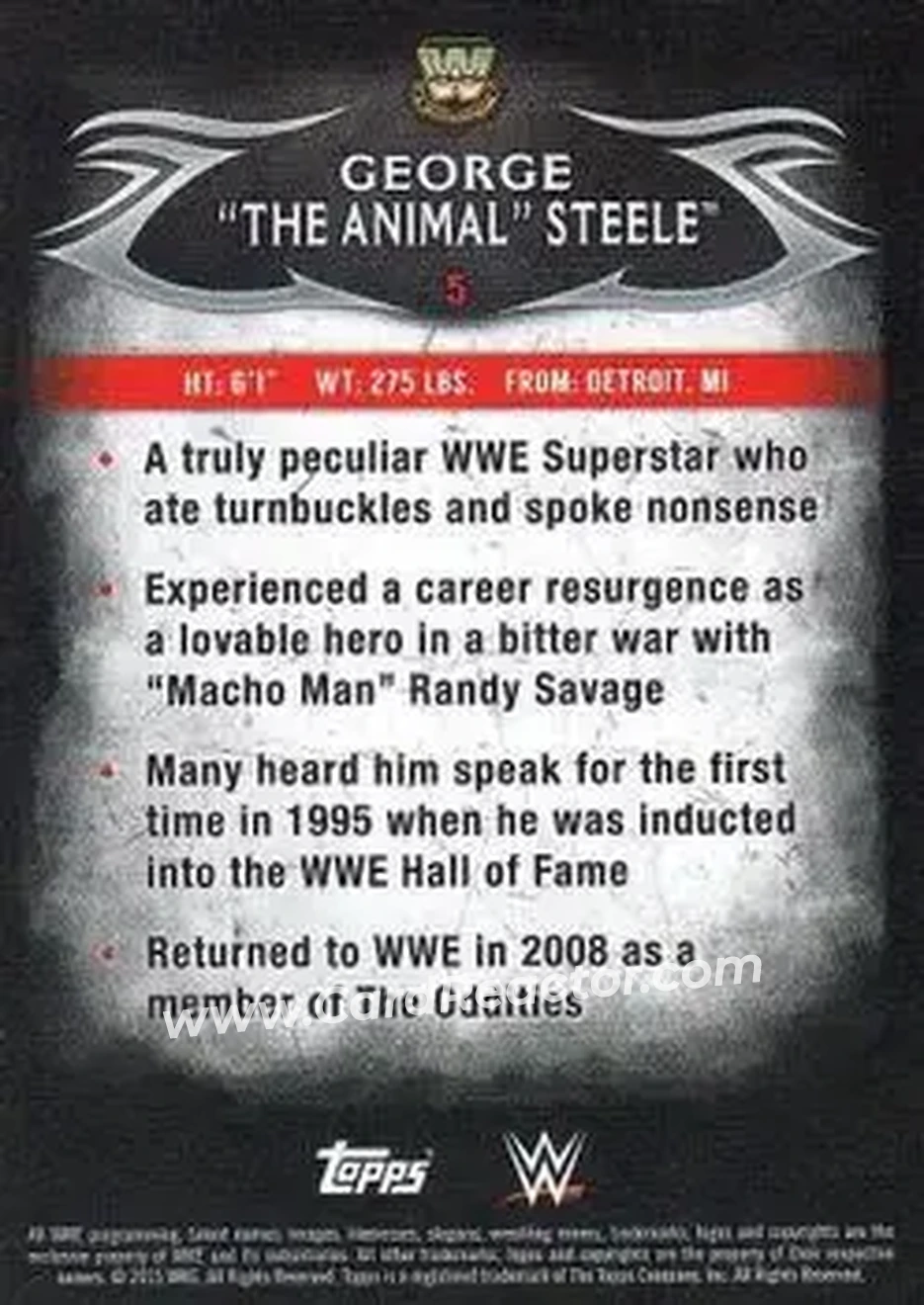 2015 Topps WWE Undisputed #5 - George "The Animal" Steele - Back