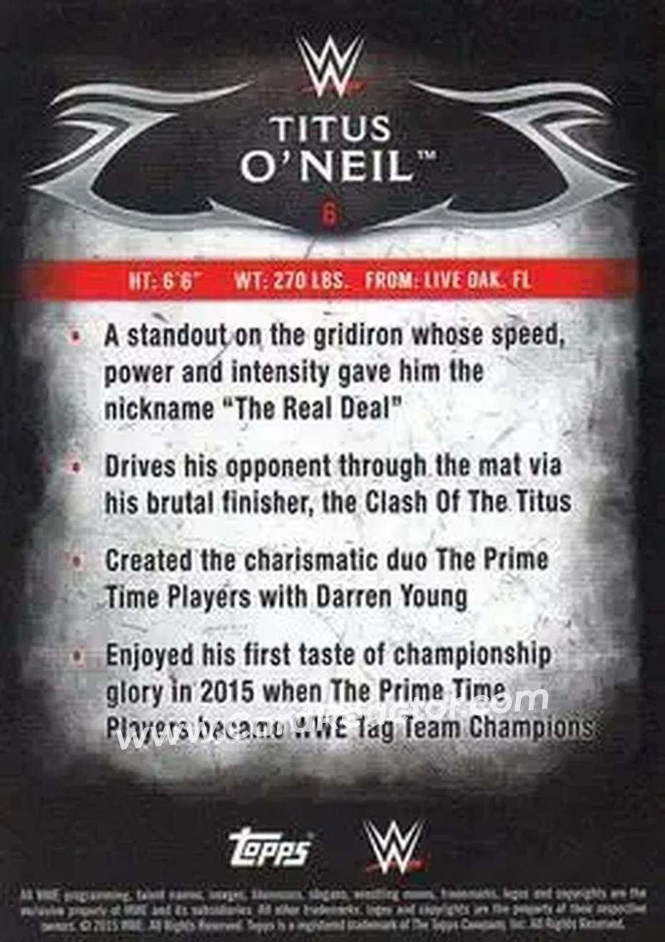 2015 Topps WWE Undisputed #6 - Titus O'Neil - Back