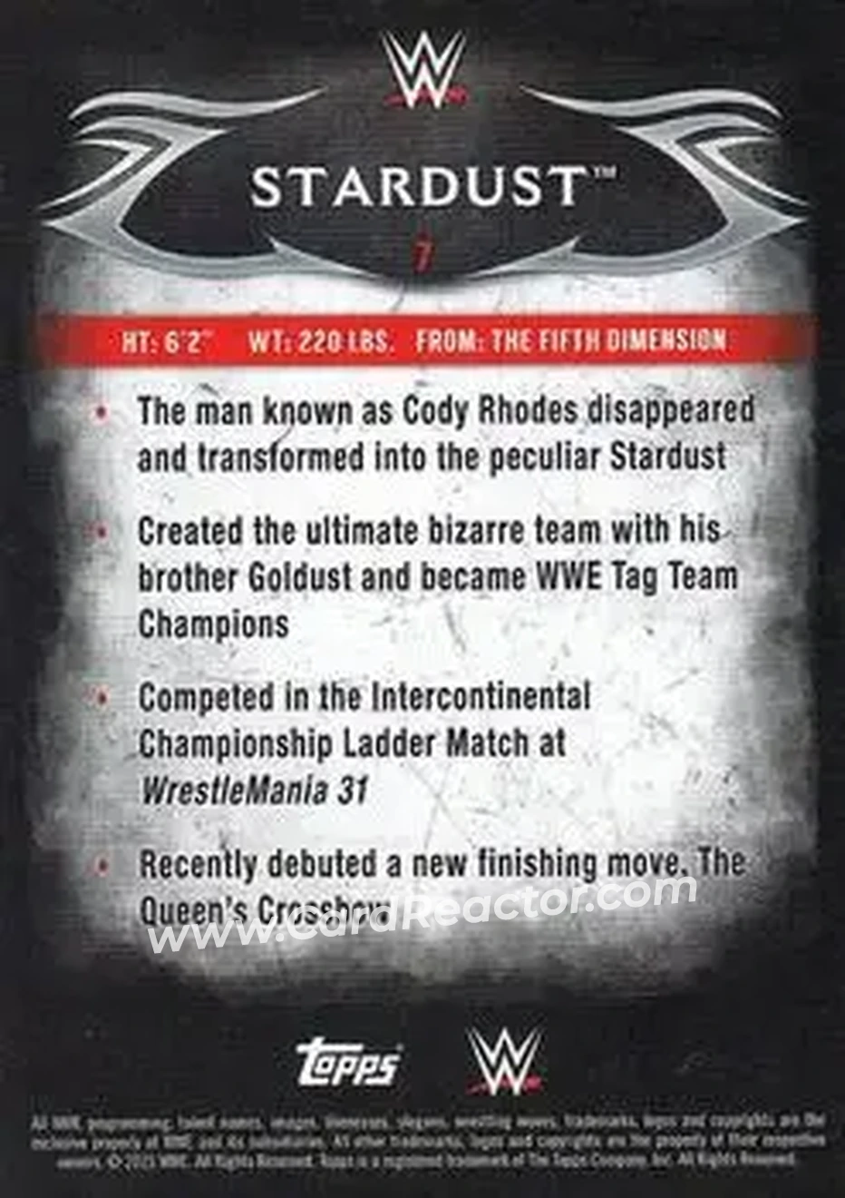 2015 Topps WWE Undisputed #7 - Cody Rhodes - Back