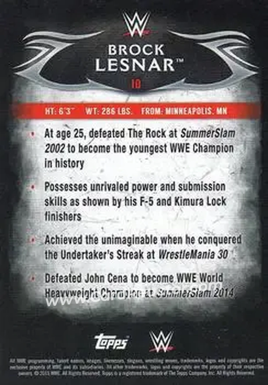 2015 Topps WWE Undisputed #10 - Brock Lesnar - Back