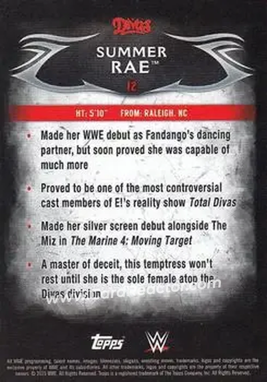 2015 Topps WWE Undisputed #12 - Summer Rae - Back
