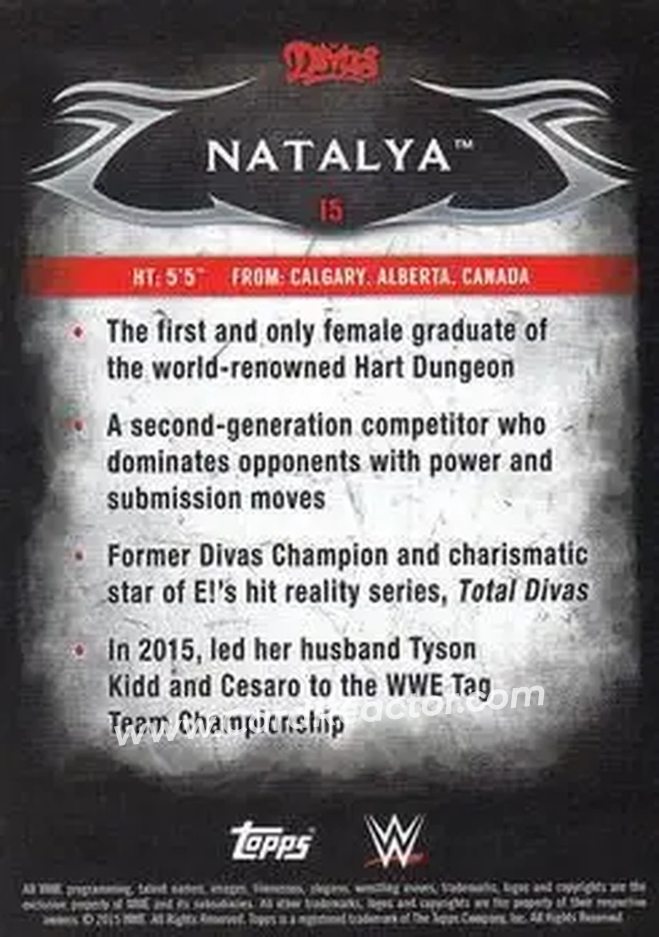 2015 Topps WWE Undisputed #15 - Natalya - Back
