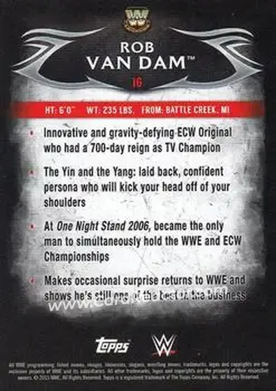 2015 Topps WWE Undisputed #16 - Rob Van Dam - Back