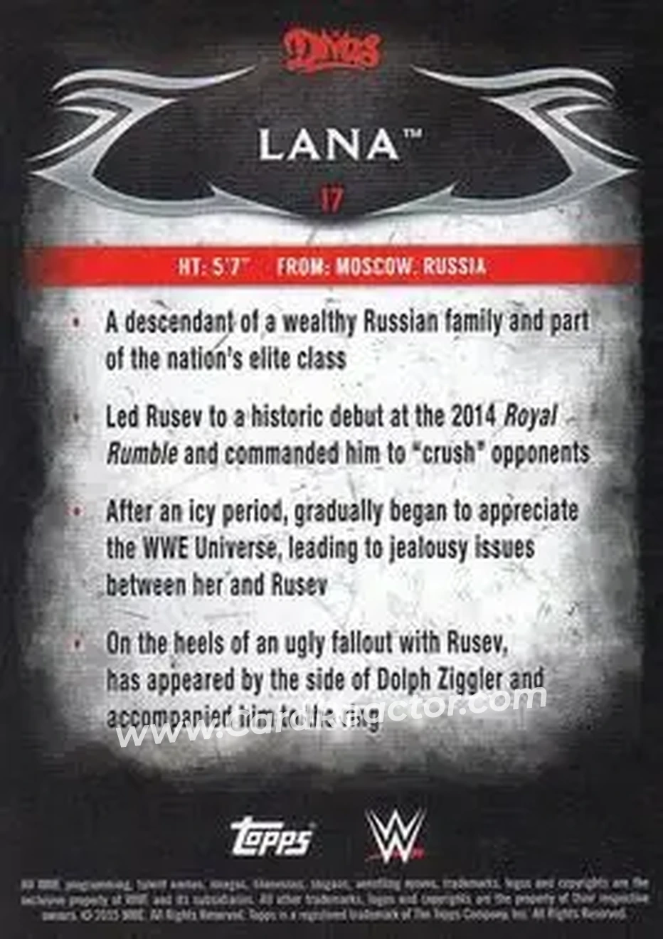 2015 Topps WWE Undisputed #17 - Lana - Back