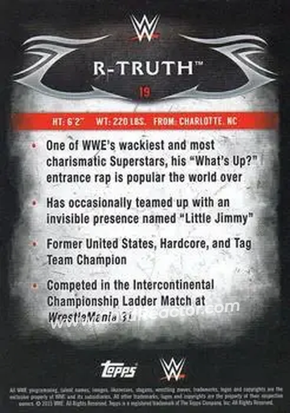 2015 Topps WWE Undisputed #19 - R-Truth - Back