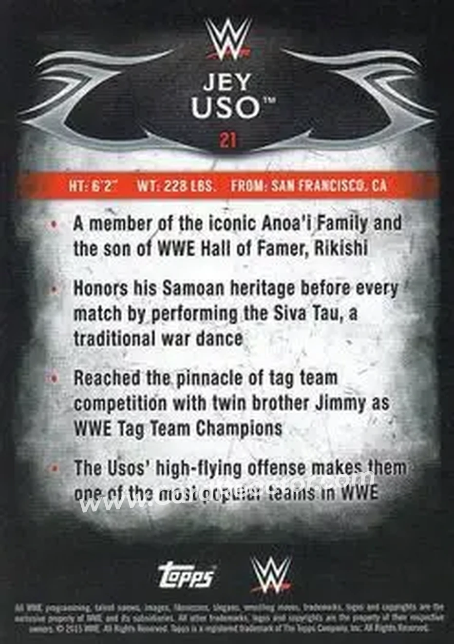 2015 Topps WWE Undisputed #21 - Jey Uso - Back