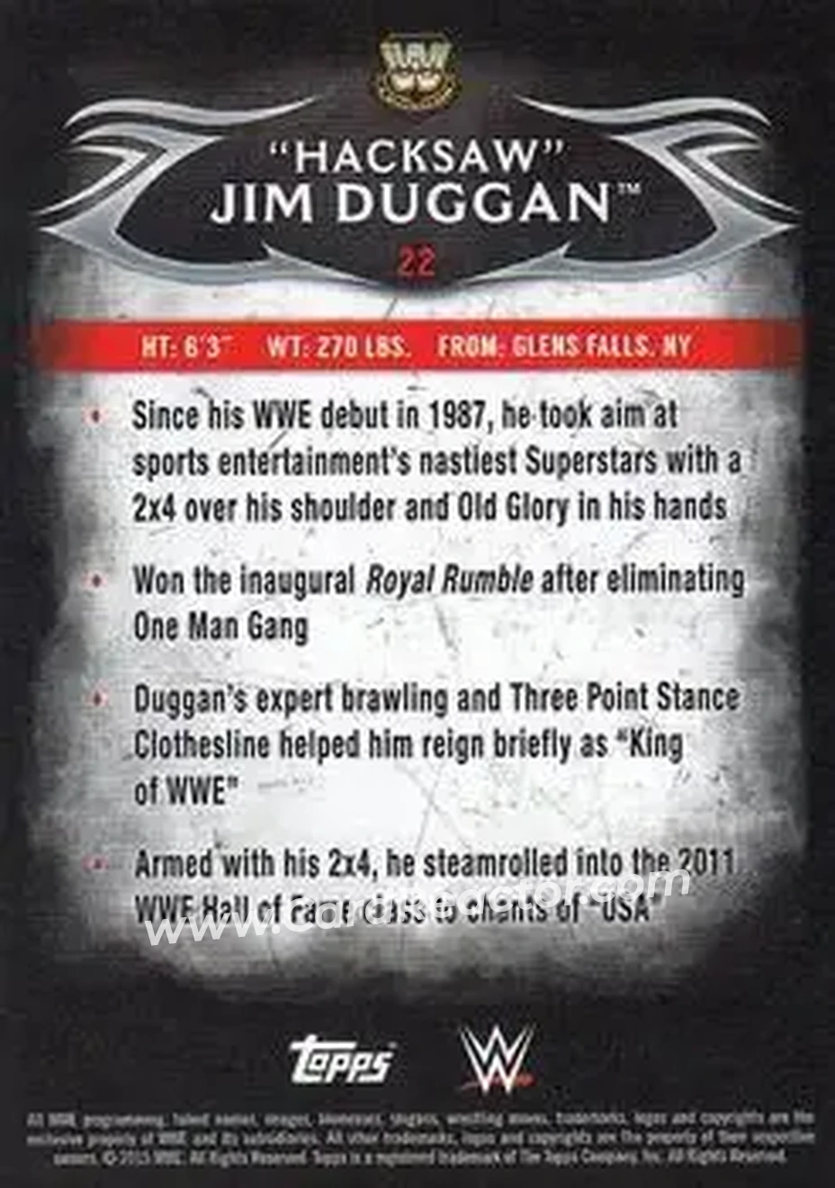 2015 Topps WWE Undisputed #22 - Hacksaw Jim Duggan - Back 2015 Topps WWE Undisputed #22 - Hacksaw Jim Duggan - Back