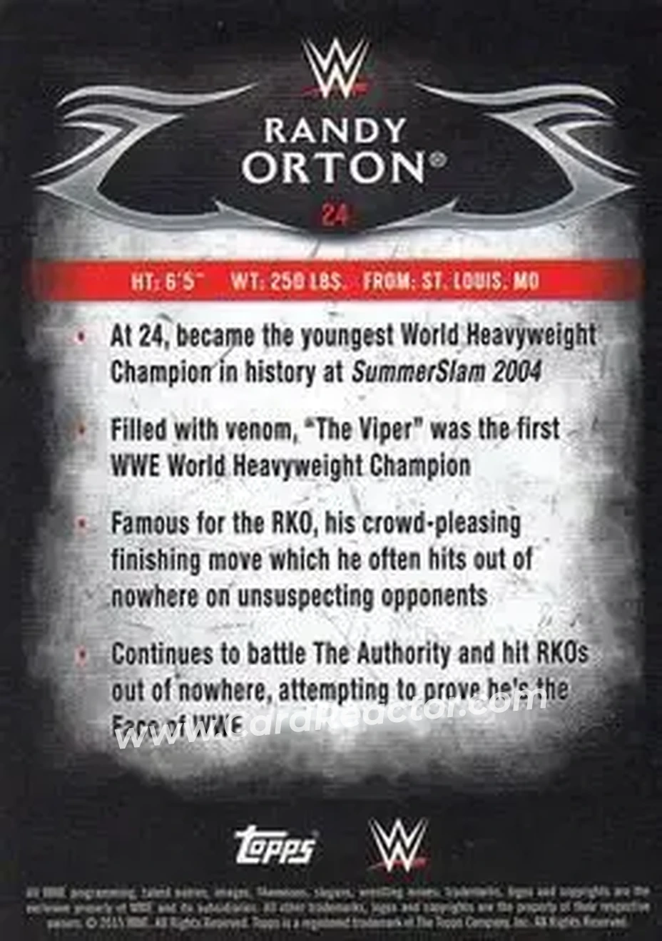2015 Topps WWE Undisputed #24 - Randy Orton - Back