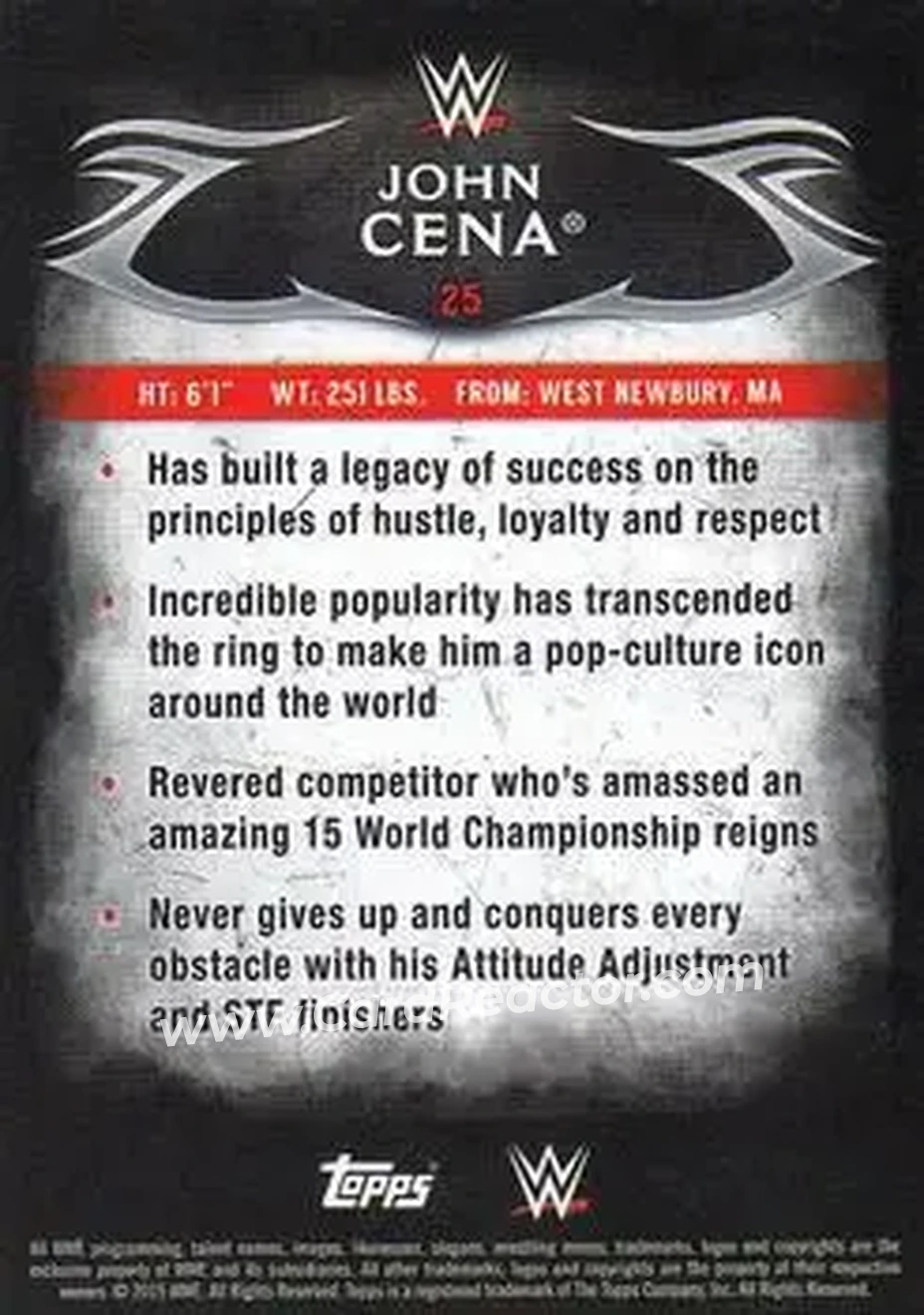 2015 Topps WWE Undisputed #25 - John Cena - Back