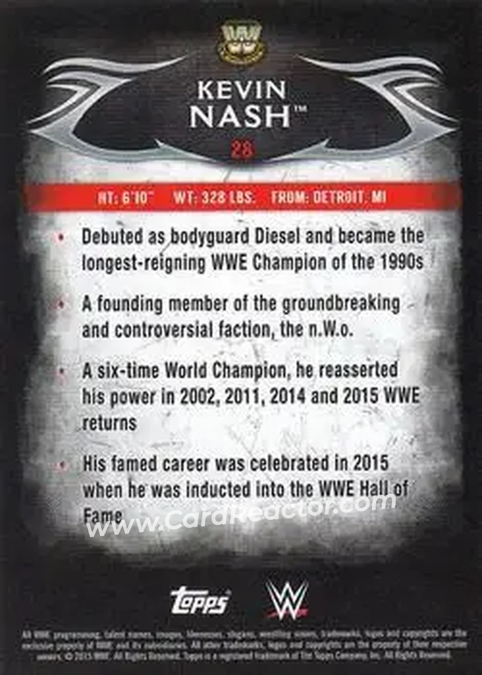 2015 Topps WWE Undisputed #28 - Kevin Nash - Back