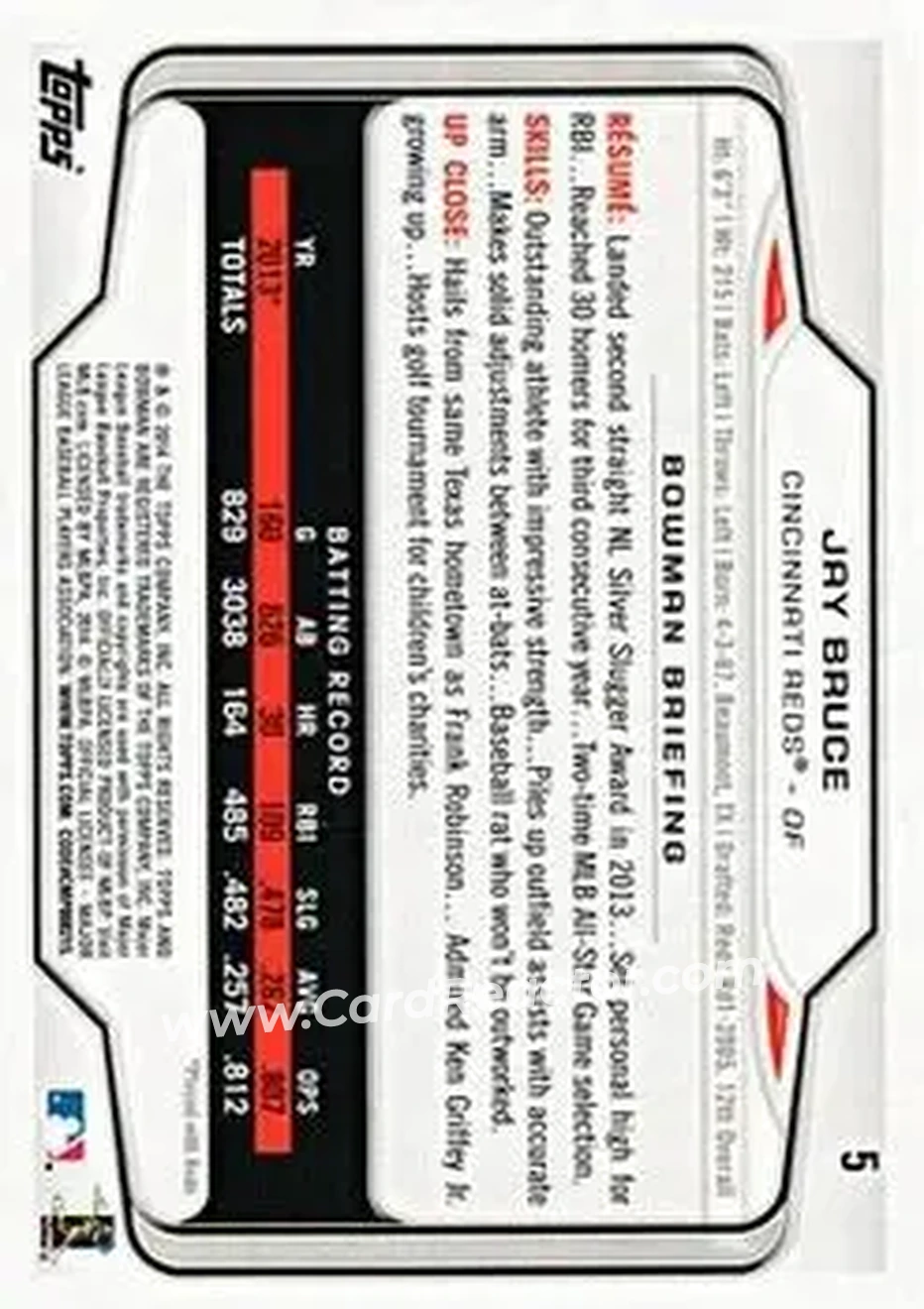 2014 Bowman #5 - Jay Bruce - Cincinnati Reds - Back