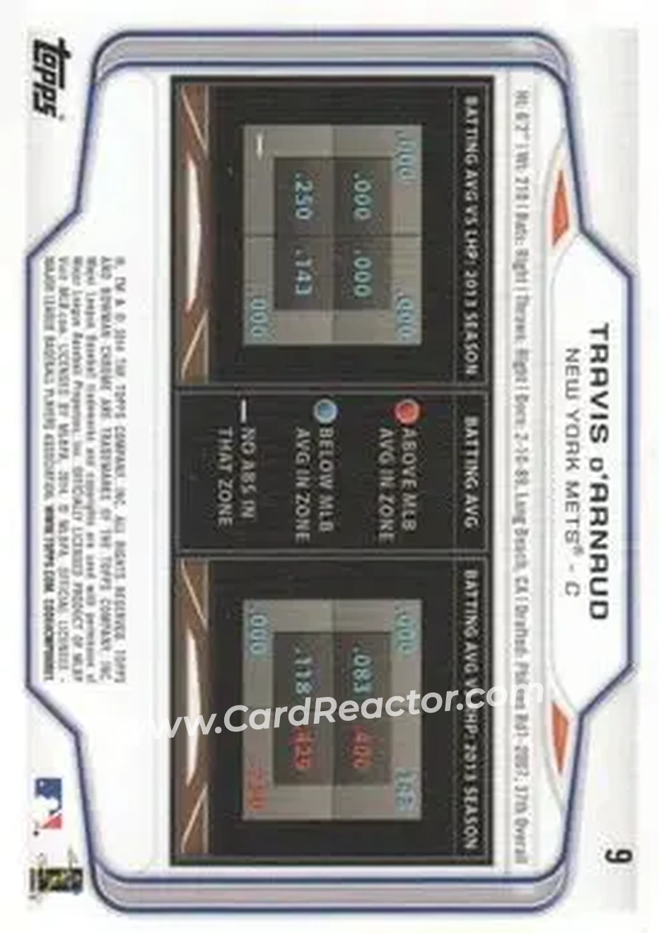 2014 Bowman Chrome #9 - Travis d’Arnaud - New York Mets - Back