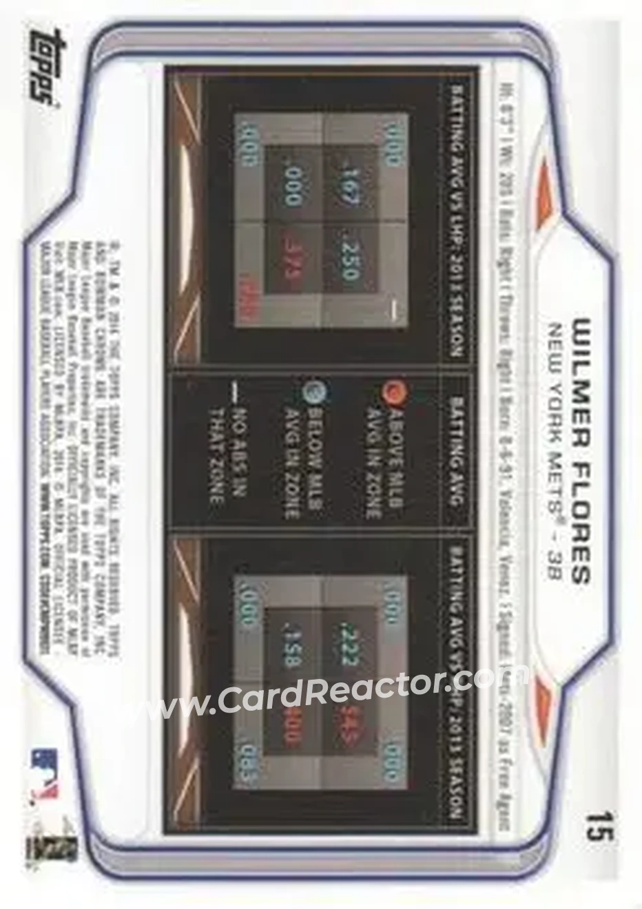 2014 Bowman Chrome #15 - Wilmer Flores - New York Mets - Back