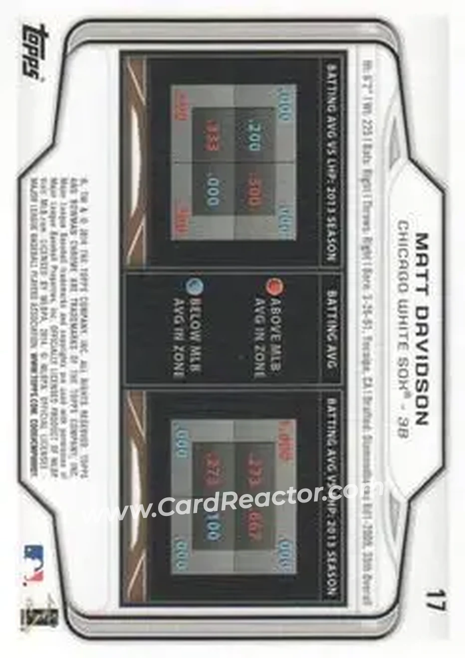 2014 Bowman Chrome #17 - Matt Davidson - Chicago White Sox - Back 2014 Bowman Chrome #17 - Matt Davidson - Chicago White Sox - Back
