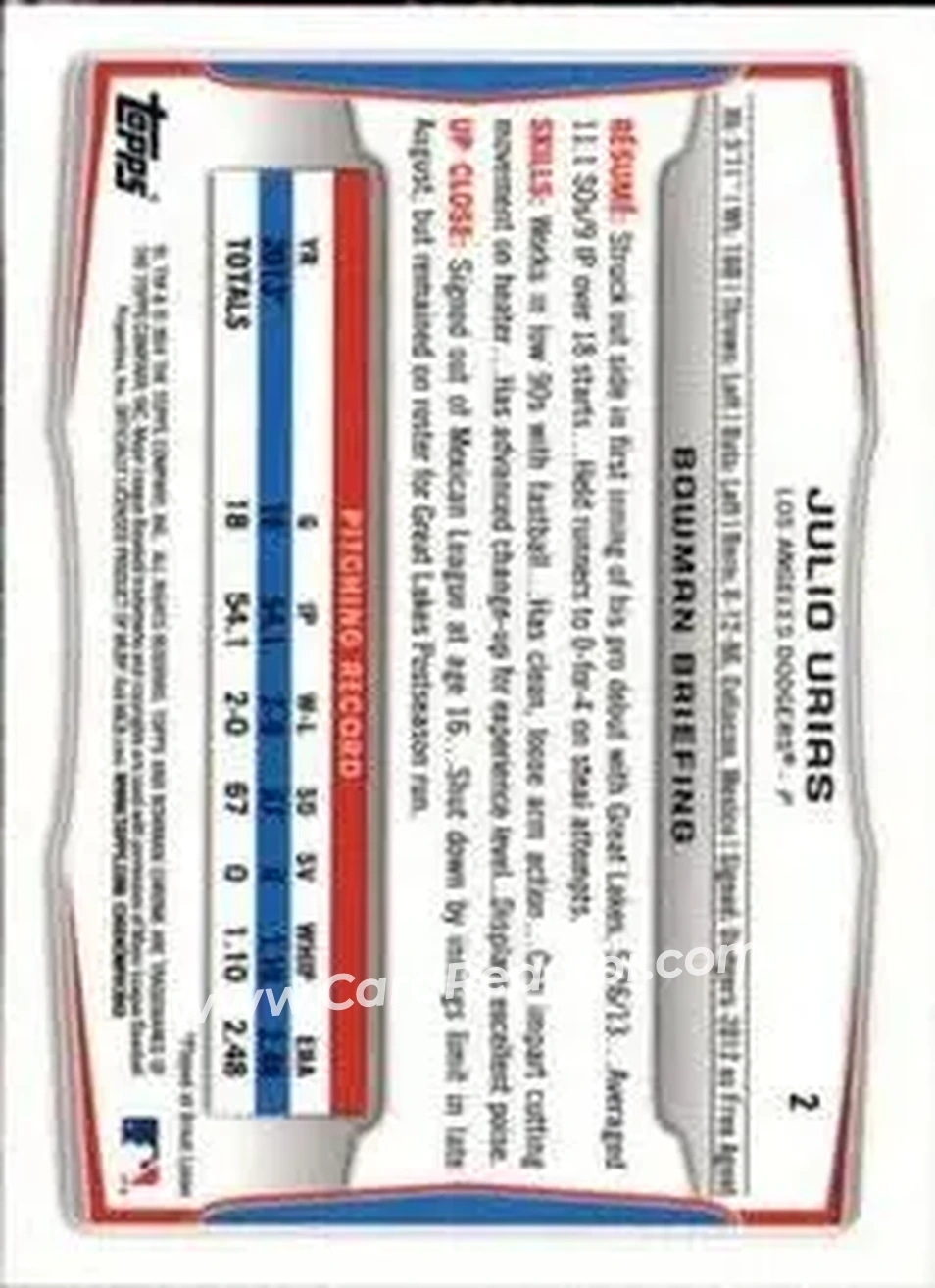 2014 Bowman Chrome Mini #2 - Julio Urias - Los Angeles Dodgers - Back