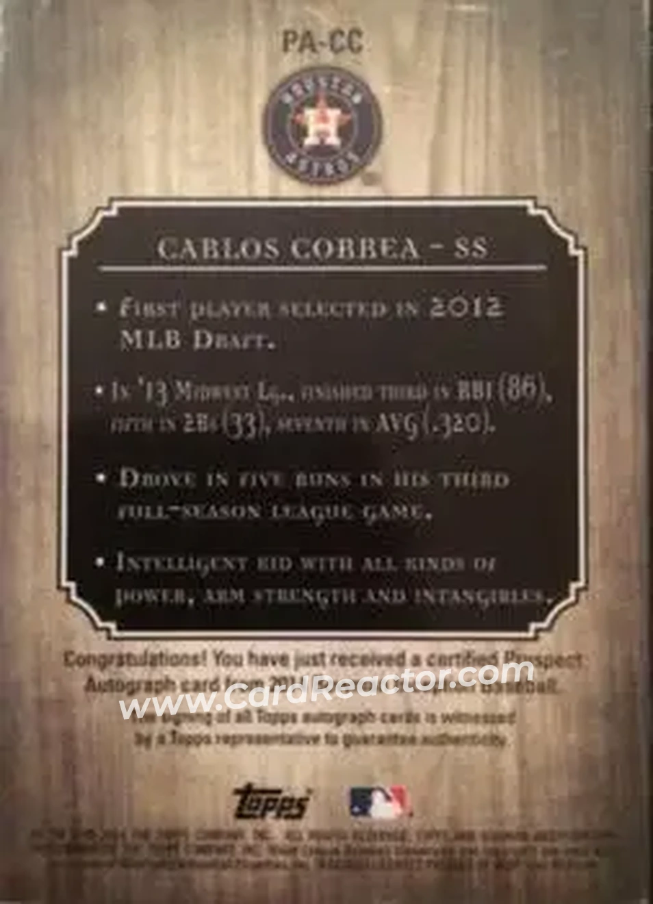 2014 Bowman Inception #PA-CC - Carlos Correa - Houston Astros - Back