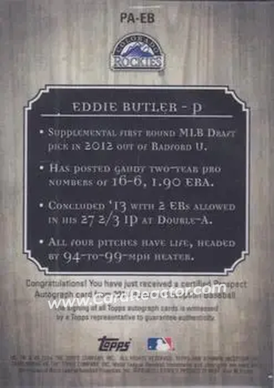 2014 Bowman Inception #PA-EB - Eddie Butler - Colorado Rockies - Back