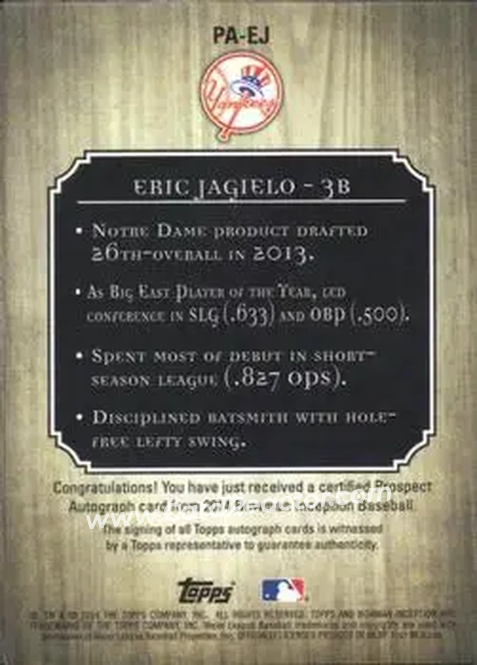 2014 Bowman Inception #PA-EJ - Eric Jagielo - New York Yankees - Back 2014 Bowman Inception #PA-EJ - Eric Jagielo - New York Yankees - Back