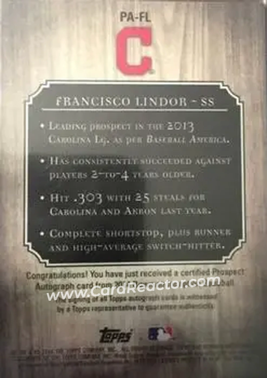 2014 Bowman Inception #PA-FL - Francisco Lindor - Cleveland Indians - Back