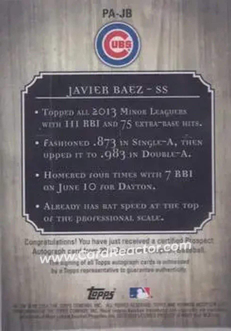 2014 Bowman Inception #PA-JB - Javier Báez - Chicago Cubs - Back