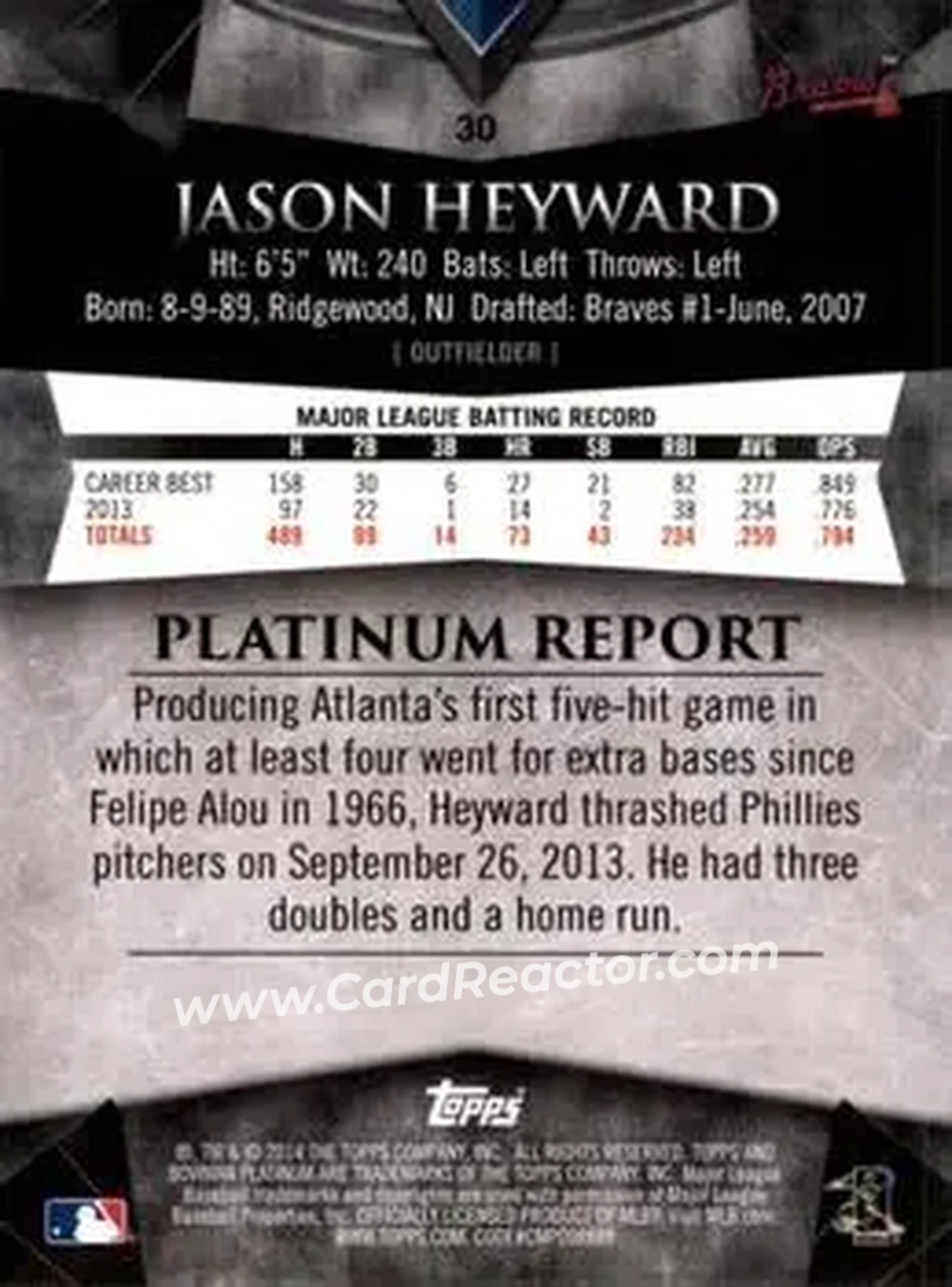 2014 Bowman Platinum #30 - Jason Heyward - Atlanta Braves - Back 2014 Bowman Platinum #30 - Jason Heyward - Atlanta Braves - Back