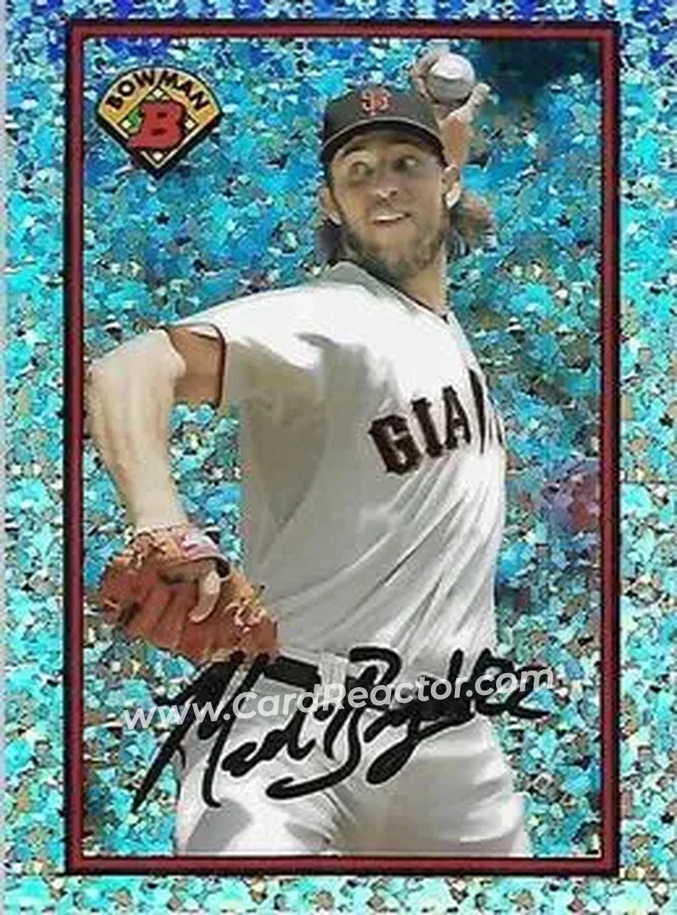 2014 Bowman Sterling - 1989 Bowman is Back Silver Diamond Refractor #89BIB-MBU - Madison Bumgarner - San Francisco Giants - Back 2014 Bowman Sterling - 1989 Bowman is Back Silver Diamond Refractor #89BIB-MBU - Madison Bumgarner - San Francisco Giants - Back