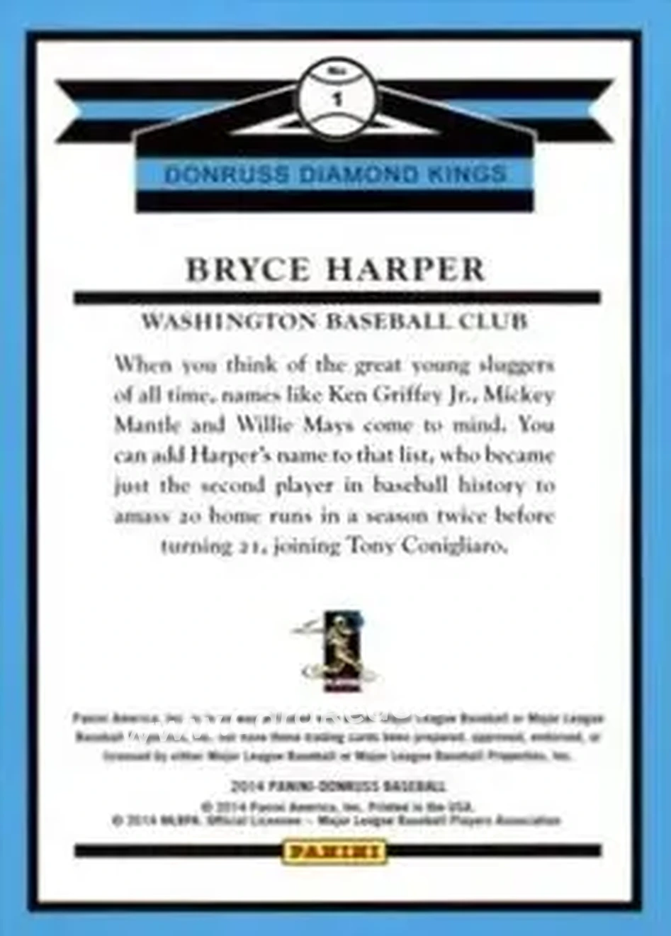 2014 Donruss #1 - Bryce Harper - Washington Nationals - Back 2014 Donruss #1 - Bryce Harper - Washington Nationals - Back