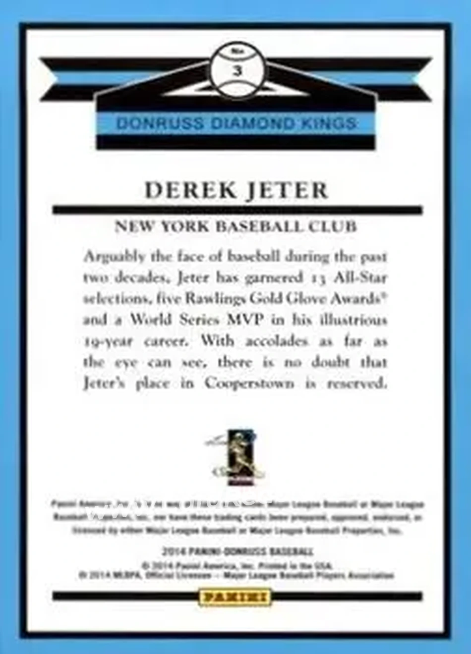 2014 Donruss #3 - Derek Jeter - New York Yankees - Back