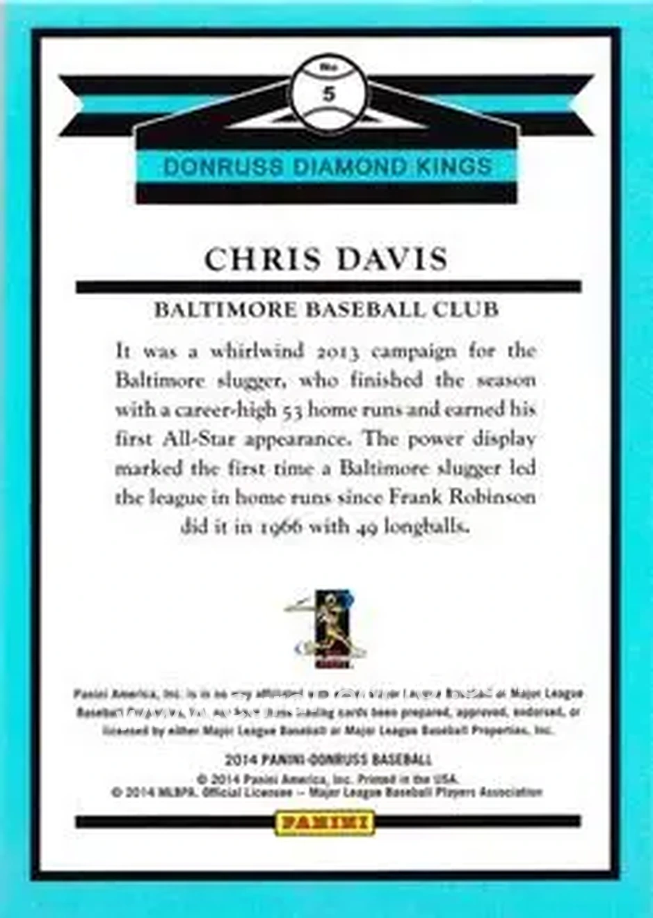 2014 Donruss #5 - Chris Davis - Baltimore Orioles - Back