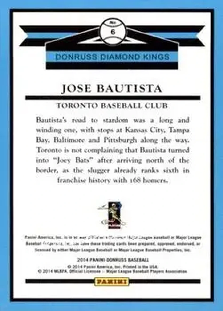 2014 Donruss #6 - Jose Bautista - Toronto Blue Jays - Back 2014 Donruss #6 - Jose Bautista - Toronto Blue Jays - Back