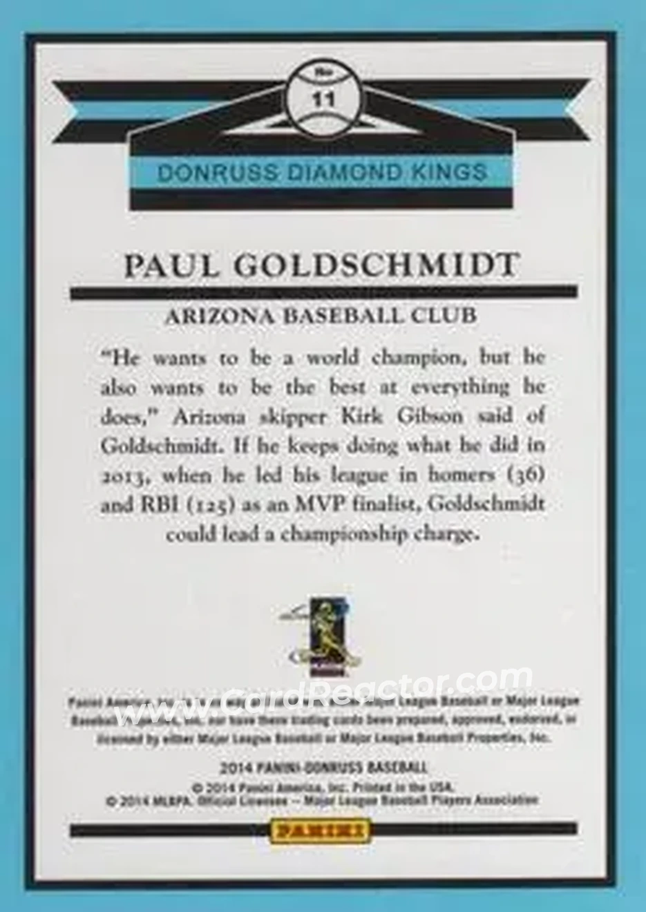 2014 Donruss #11 - Paul Goldschmidt - Arizona Diamondbacks - Back