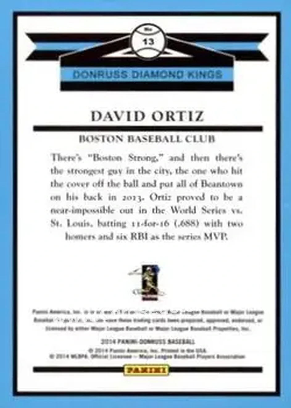 2014 Donruss #13 - David Ortiz - Boston Red Sox - Back