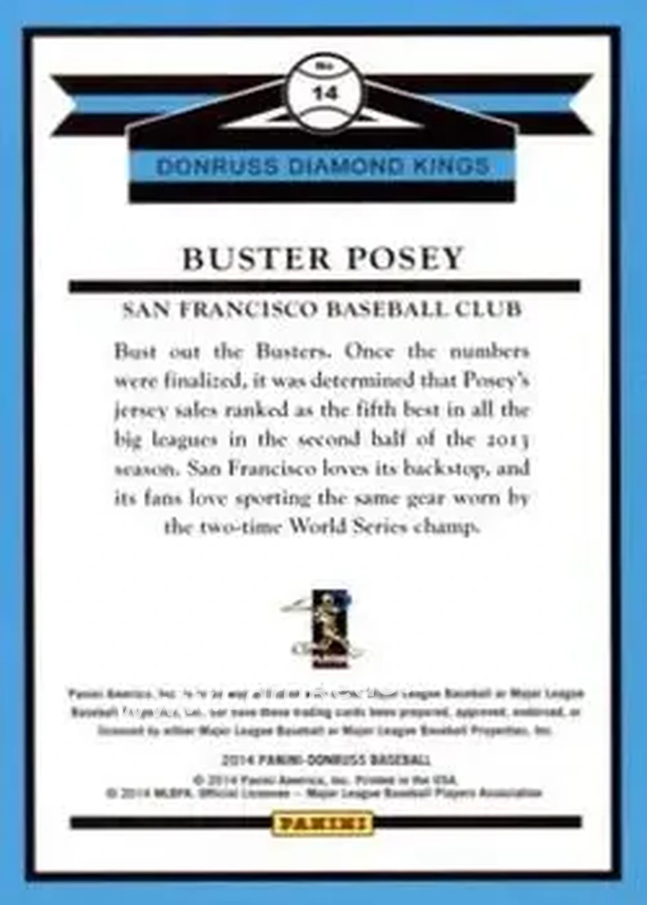 2014 Donruss #14 - Buster Posey - San Francisco Giants - Back 2014 Donruss #14 - Buster Posey - San Francisco Giants - Back