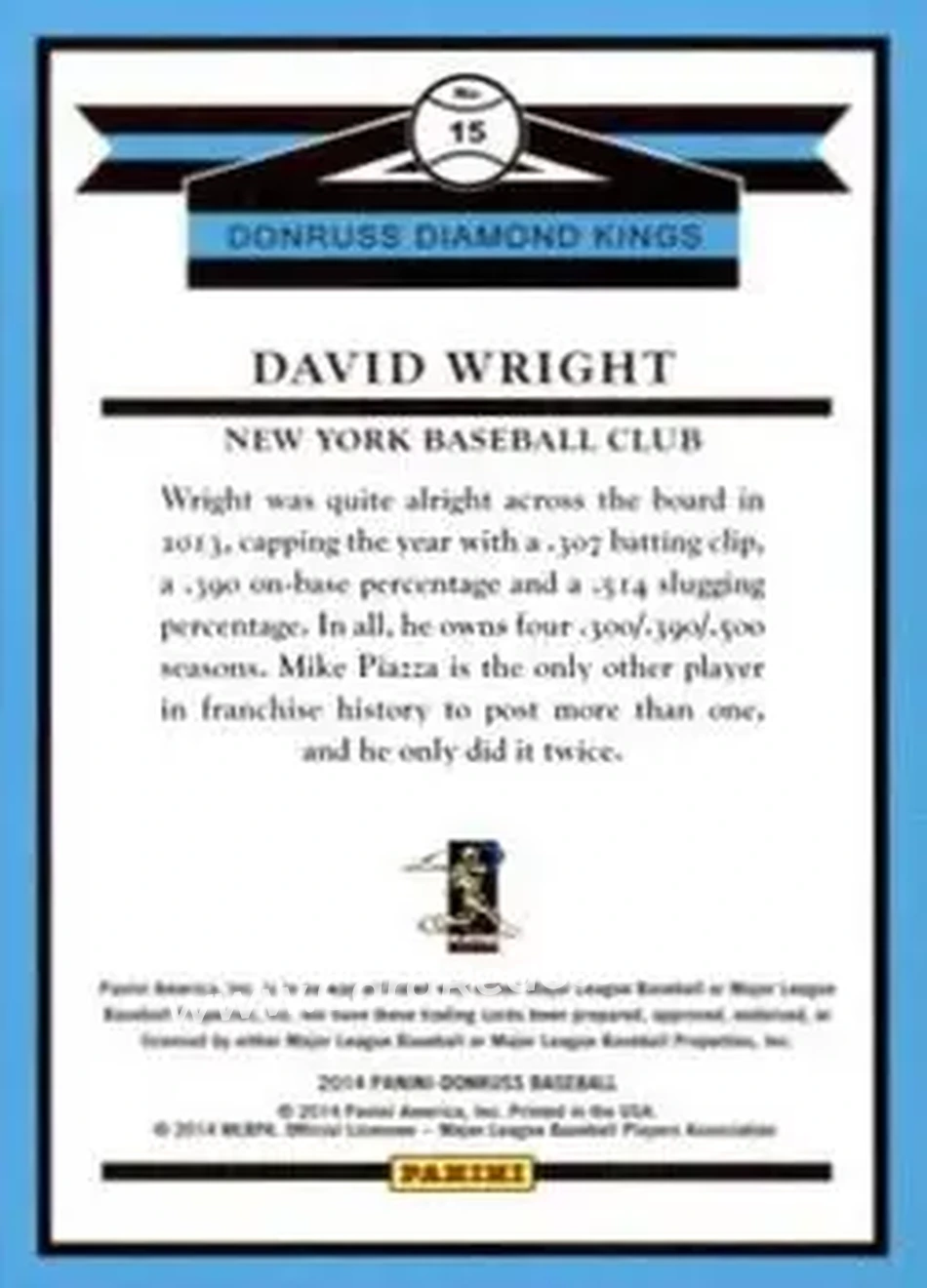 2014 Donruss #15 - David Wright - New York Mets - Back